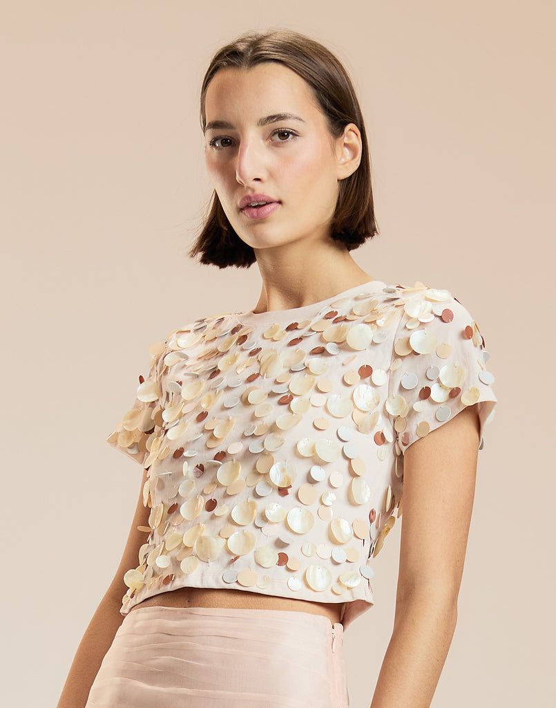 Shellona Paillette Mesh Tee