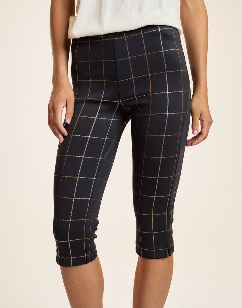 Gold Windowpane Bonded Capris